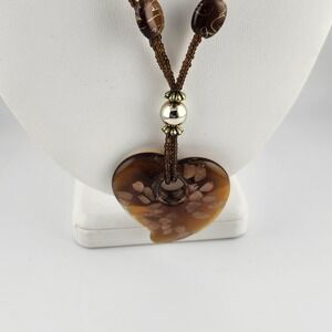 Brown Art Glass Heart Pendant‎ Necklace